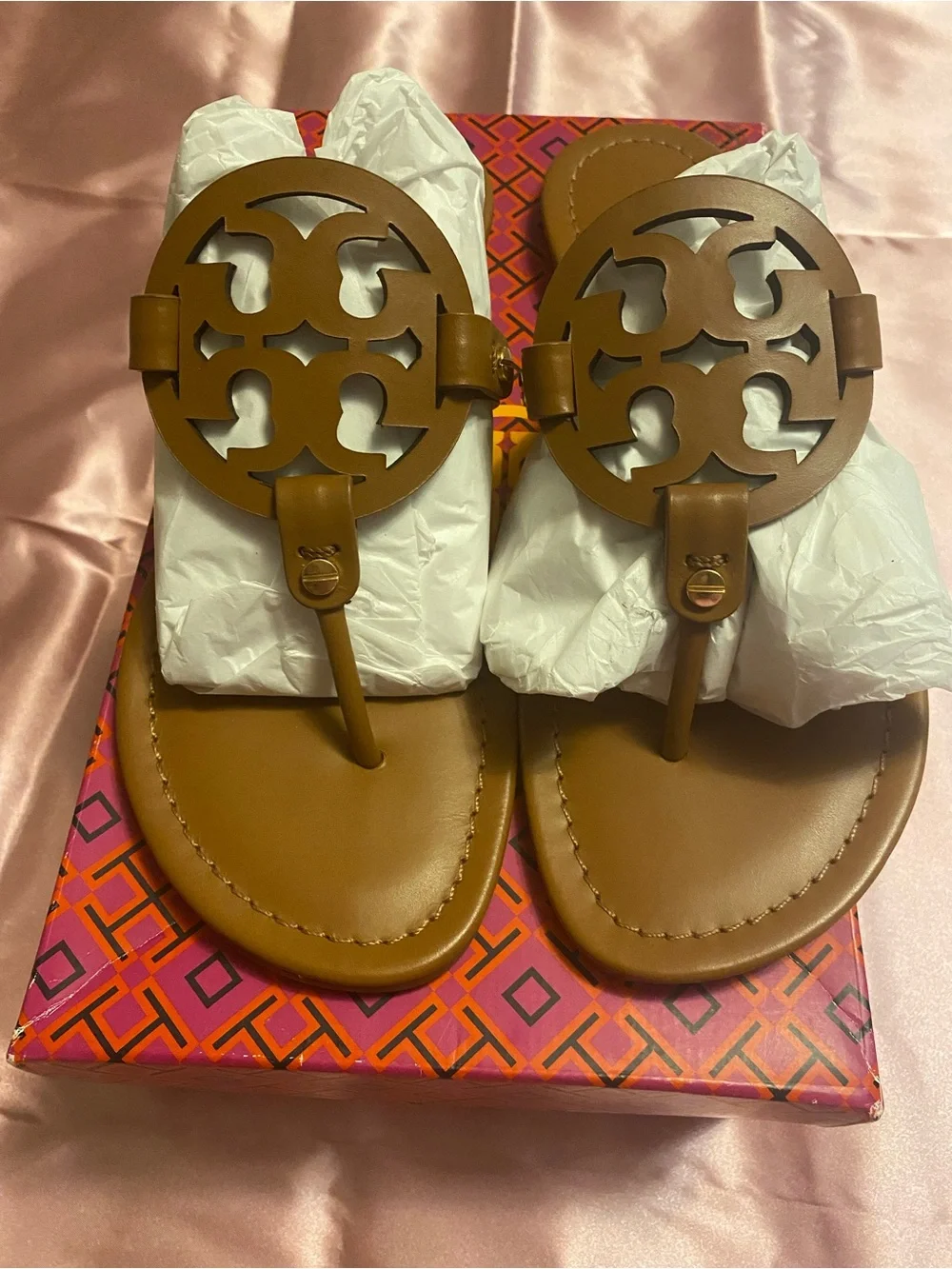 Tory Burch Olive Brown Logo Thong Sandals
